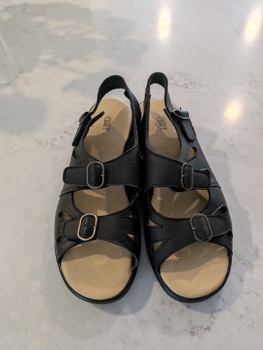 Valley Lane Women’s Black Adjustable Buckle Sandals Size 9 - 9.5